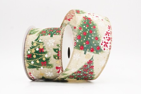 Nastro con filo marrone chiaro glitterato con alberi di Natale_KW0443GC-13-183
